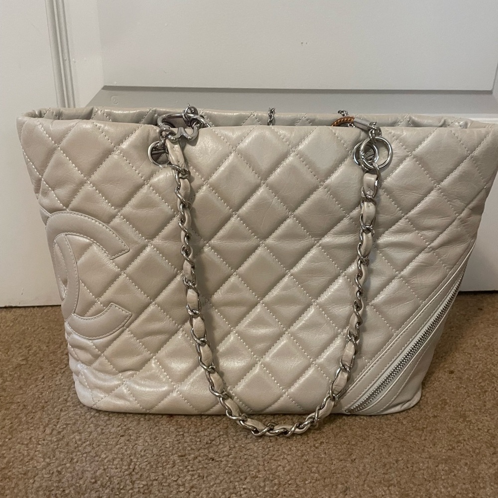 Vintage Chanel quilted lambskin tote large leather bag